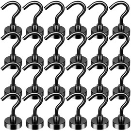 FINDMAG 25 Pack 25 LBS Black Magnetic Hooks Neodymium Magnet Hooks for Hanging, Strong Magnetic Hooks Magnet with Hooks for Home, Kitchen, Office, School, Warehouse