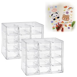 Clear Acrylic Desk Organizer with 12 Mini Stackable Drawers - Perfect for Makeup, Jewelry, Crafts & Office Supplies, Includes Sticker Labels (2)