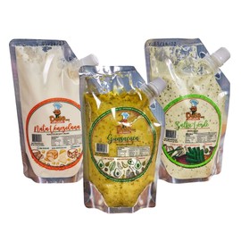 DELE FOODS Venezuelan Sauces Trio – Guasacaca Avocado Chimichurri, Salsa Nata Creamy Dip, & Garlic Verde Salsa – Authentic Venezuelan Dipping Sauce for Tacos, Grilled Meats, & More, 3 Pack, 12 Oz Each