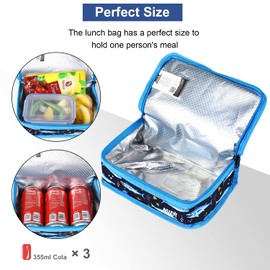 MIER Portable Thermal Insulated Cooler Bag Mini Lunch Bag for Kids, Blue Shark