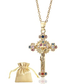KGDUYC Women's Gold Cross Necklace, Cross Chain, Cross Chain Gold, Women's AAA Zirconia Cross Pendant, Cross Necklace, Fashion Jewellery for Women Girls Gift, Cross, with 1 Velvet Bag
