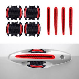 URSOQGUY 8pcs Carbon Fiber Car Door Handle Sticker with Reflective Strips Universal for Most Car Handles Red
