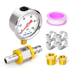 MEANLIN MEASURE 0-100Psi Stainless Steel Glycerin Filled Pressure Gauge 1/8" NPT 1.5" FACE DIAL, with 3/8" Line Pressure Adapter Liquid Filled Pressure Gauge (9Pieces Kit, Lower Mount)