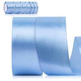 Foshird Satin Ribbon Blue 40 mm x 22 m Gift Ribbon Wide Bow Ribbon Wedding Polyester Ribbons for Crafts Decorative Ribbon for Gift Packaging Birthday DIY – Light Blue