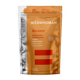 MEDAHUMAN Recover Mushroom & Adaptogen Superblend Powder, with Lions Mane 1000mg, B Vitamins, Zinc, Turmeric & Ginger, Orange Flavour, Aids Recovery & Immunity, Orange Flavour, 1 x 150g