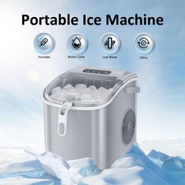 Antarctic Star Countertop Ice Maker Portable Ice Machine with Handle,Self-Cleaning Bullet Ice Makers, 26Lbs/24H, 9 Ice Cubes Ready in 6 Mins for Home Kitchen Bar Party (Grey)