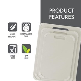 Dexas Fresh Prep 3-Pack Non-Slip Cutting Board Set – Dishwasher Safe Plastic Boards with Silicone Grip Corners & Handle, Cream (14.17" x 10.63", 12.6" x 9.06", 11.02" x 7.48")