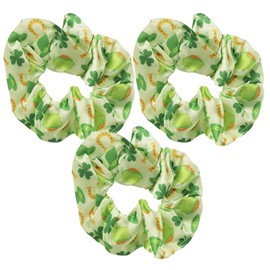 Lucky Green St. Patricks Scrunchies, Festive Holiday Hair Elastic Accessories, One Size Fits Most (Pack of 3)