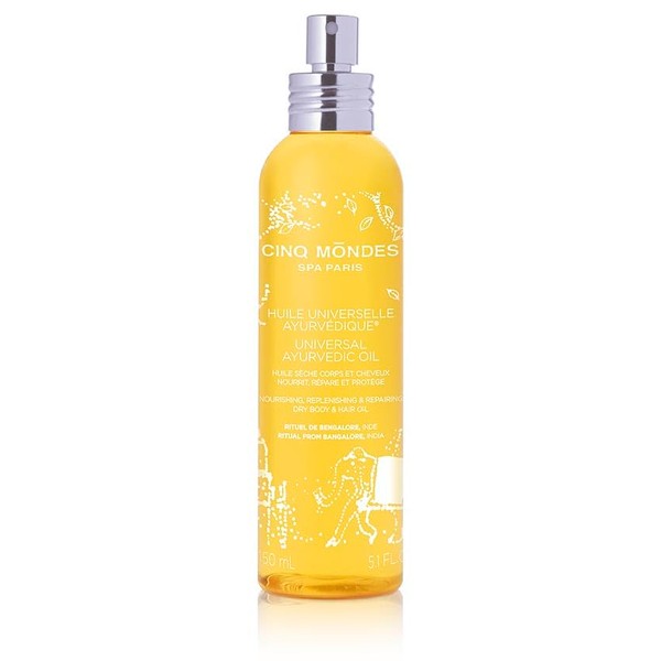 Cinq Mondes Universal Ayurvedic Dry Body Oil- 5.0oz. nourishing, repairing and protective daily dry body oil for dehydrated skin