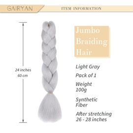 Gairyan Braiding Hair Extensions for Braiding 1 Bundle 100g 24" Ombre Jumbo Braiding Hair Colorful Synthetic Hair for Braid Soft Box Braids Crochet Twists (Light Gray)