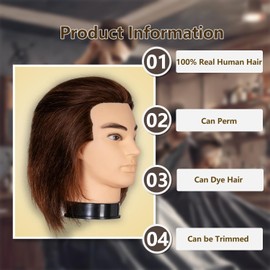 Male Mannequin Head with Human Hair 12'' Barber Mannequin Head 100% Training Head for Hair Cutting Styling Practice Head for Hairdresser with Clamp Stand (Brown)