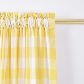 NATUS WEAVER Cotton Curtains Yellow and White Buffalo Gingham Check Curtain Panels 95 inches Long Living Room Drapes Plaid Checker Kitchen Bedroom Window Treatment Set 2 Panels Rod Pocket