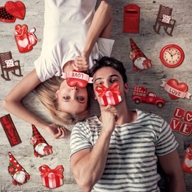 36 Pcs Valentine's Day Decorations Wooden Valentines Ornaments Gnomes Hanging Decorations Holiday Wood Cutouts Valentine's Ornaments for Christmas Tree Craft Home Party Decor Supplies (Charming Style)