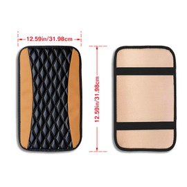 Couslcd Auto Center Console Pad, Universal Waterproof Armrest Seat Box Cover, Car Interior Accessories, Leather Auto Armrest Cover Protector for Most Vehicle, SUV, Truck (Beige)