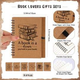 Thenshop 30 Sets Book Lover Gifts for Women Include Librarian Inspirational Spiral Notebook Motivational Pen Book Club Library Lovers Gift Reading Journal for Reader Student teacher (Brown)