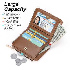 GOIACII Small Wallet for Women Slim Credit Card Holder Compact Size Vegan Leather Brown