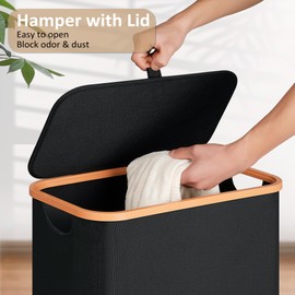 Vincona Slim Laundry Basket with Lid, Narrow Dirty Clothes Hampers for Laundry with Handle, Skinny Laundry Bin for Laundry Room, Dorm, Bedroom and Bathroom, 19.8 Gallon (75L) Black