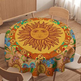 YCness - Mantel de sol y luna, estético espacio galaxia, místico brujo celestial, decoración de mesa, impermeable, lavable, para cocina, comedor, decoración de fiesta, 36 x 36 pulgadas, redondo