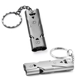 Zeayebsr Pack of 2 Emergency Whistles Made of Stainless Steel High Decibel Signal Whistle, 150 dB Outdoor Emergency Keychain Whistle for Outdoor Survival Camping Hiking Dog Training (Black and Grey)