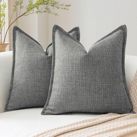 Artscope Pack of 2 Dark Gray Decorative Cushion Covers 22x22 Inch Soft Linen Texture Couch Throw Pillows Farmhouse Pillow Covers with Elegant Design for Sofa Bedroom Living Room Home Decor 55 x 55 CM