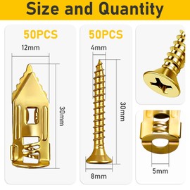 50Pcs Self Drilling Drywall 30mm Anchors & 50Pcs 30mm Screws