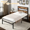 VECELO Twin Bed Frame Metal Platform with Wooden Headboard, Heavy-Duty