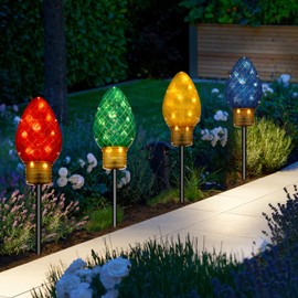 Strawberry Jumbo C9 Multicolor 36 LED Bulbs Christmas Pathway Lights Outdoor,Christmas Decorations for Outdoor Patio Yards Driveway (4 Pack Strawberry)