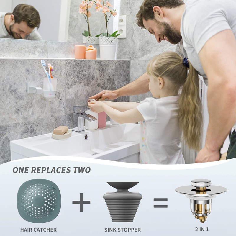 Universal 2 in 1 Bathroom Sink Stopper, Pop Up Bathroom