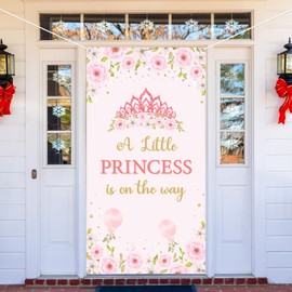 Mokonate A Little Princess is on the Way Door Banner Decoration,Girl Baby Shower Party Door Cover Decor, Crown Gender Reveal Party Decoration, Baby Shower Photography Background,Pink,73 x 37 inch