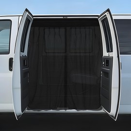 Falafa Van Bug Screen for Chevy Express & GMC Savana 1996-2025, Magnetic Side Sliding Door Mesh, Heavy-Duty Double Layer Mosquito Net with Center Zipper, Breathable Camper Van Bug Shield, 55" x 51"