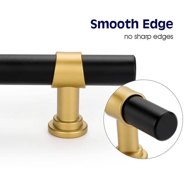 Haliwu 10 Pack Black Cabinet Pulls, Black&Gold Cabinet Handles, Barrel