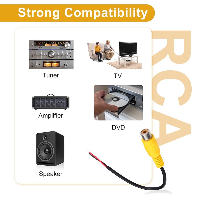 QUARKZMAN 6 Inch Yellow RCA Female Plug Socket Adapter to