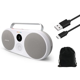 Polaroid P3 Music Player – Powerful Retro Portable Bluetooth Speaker with Big Sound, Rechargeable Battery, Dual Stereo Pairing, 3.5mm Aux Input, FM Radio, W/Pouch and Extra Charging Cable (Gray)