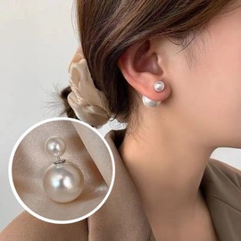 Aneneiceera Vintage Pearl Studs Earrings French Pearl Front and Back Earrings 70S Statement Pearl Ball Studs Earrings Prom Earrings for Women and Girls