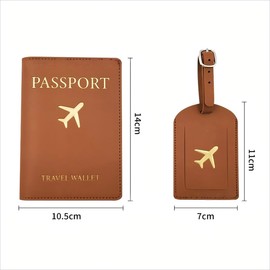 LORJE Passport Holder with Luggage Tag,Passport Holder with Suitcase Tag, Document Organizer Protector,for Boarding Passes (Brown)