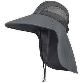 KIRAAT Kids Sun Hat UPF50+ Summer Beach Play Sun Protection Hats with Neck Flap for Ages 4~13 Girls Boys (CA/US, Alpha, One Size, Dark Gray)