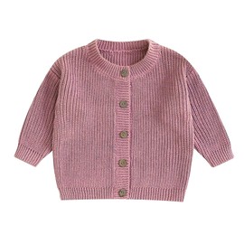 Kupretty Toddler Baby Girl Boy Cardigan Sweater Fall Winter Clothes Infant Chunky Knitted Button Down Knit Jacket Knitwear (Pink, 6-12 Months)
