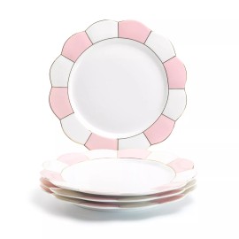 Grace's Teaware Grace Teaware 11" Pink Gold Scallop Fine Porcelain Dinner Plate Set of 4