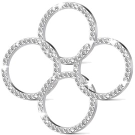 Orrdice 4Pcs Crystal Rhinestone Ring for Car Decor, Car Volume and Tune Knobs Ring Emblem Sticker,Auto Engine Start Stop Decoration Crystal Interior Ring Decal for Vehicle Ignition Button-Silvery