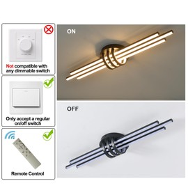 Garwarm Modern Ceiling Light Fixture,39.4 Inch Black Kitchen Lights Ceiling, Linear Dimmable LED Chandelier Remote Control for Dining Room Living Room Bedroom