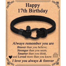 EFVISD 17 Year Old Boy Birthday Gifts, 17th Birthday Gifts for Boys, Cool Braided Rope Bracelet for Son Grandson Nephew Brother Boyfriend Friends