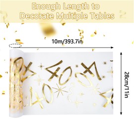 Table Runner for 40th Birthday, 28 cm x 10 m Table Runner Birthday Polyester, Shiny Gold Table Runner Birthday Roll Can Be Cut to Size, Party Decoration 40th Birthday Table Runner for 40 Year Olds Men