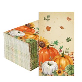 Gerecian 100 Pcs Fall Pumpkin Sunflower Paper Napkins 3 Ply Thanksgiving Disposable Absorbent Hand Towels Vintage Multicolor Guest Napkins for Autumn Thanksgiving Bathroom Kitchen Home Party Supplies