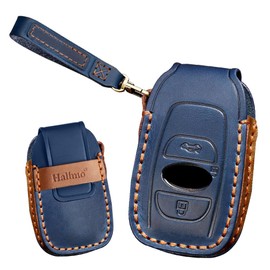 TECART Leather Key Fob Cover Fit for Subaru Outback Ascent Keychain Smart Remote Key Case Key Shell Protector 3 Button Blue