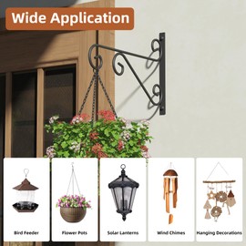 PROWORX 4 Pack 16 Inch Plant Hangers Outdoor Bracket, Indoor Wall Mount Metal Heavy Duty Rust-Resistant Bird Feeder Plant Hooks for Hanging Planters, Flower Baskets, Black