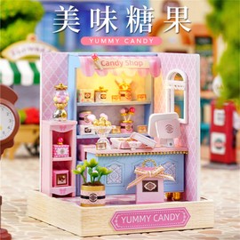 Flever Dollhouse Miniature DIY House Kit Creative Room with Furniture for Romantic Valentine's Gift (Yummy Candy)
