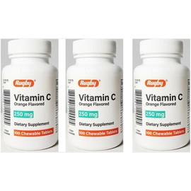 Rugby Chewable Vitamin C 250mg Orange Flavor 100 ct (3 Pack)