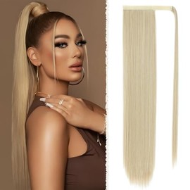 Benehair Long Straight Ponytail Hairpiece, Synthetic Hair Extension, Braid Hair Extension, Hairpiece Braid, Blonde Ponytail Extension for Women, Girls, Blonde, 71 cm