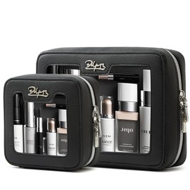 Clear Makeup Bag Cosmetic Case: Small Make up Bags for Purse - TSA approved Toiletry Bag for Women - Waterproof Travel Pouch with Zipper - Cute Makeup Organizer Skincare Bag for Car (Black)