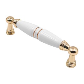 ZONADAH Set of 4 Cabinet Ceramics Handles, Hole Distance 128mm, White Ceramics Cabinet Pull Handles, Furniture Drawer Cabinet Copper Cup Drawer Handles for Cupboard Wardrobe Dressers